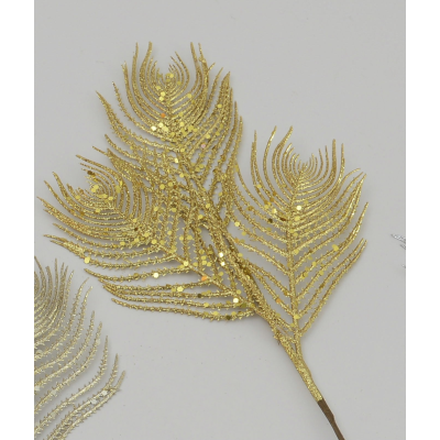 46cm glitter peacock leaf gold 56454 at beechmount garden centre