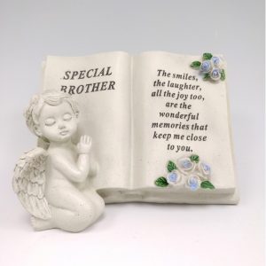 cherub memorial book brother grave ornament at beechmount garden centre