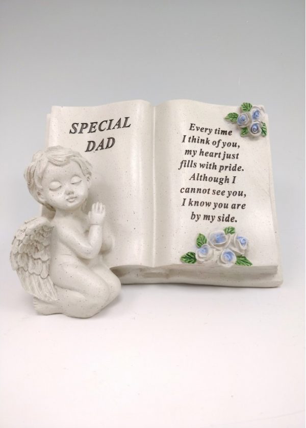 cherub memorial book dad grave ornament at beechmount garden centre