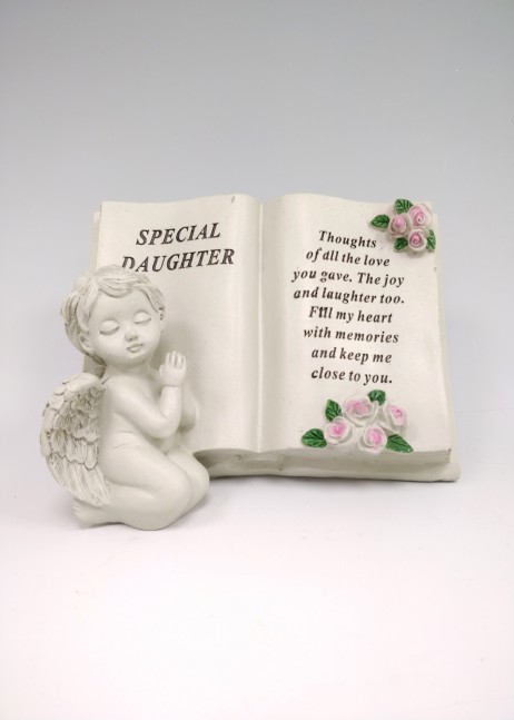 cherub memorial book daughter grave ornament at beechmount garden centre