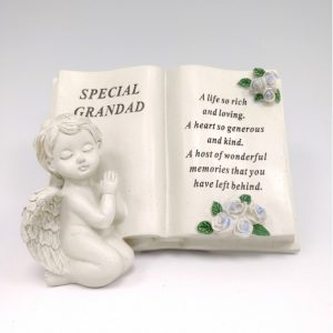 cherub memorial book grandad grave ornament at beechmount garden centre