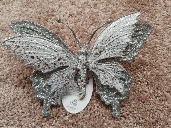 17cm Silver Clip on Butterfly 25308 at beechmount garden centre