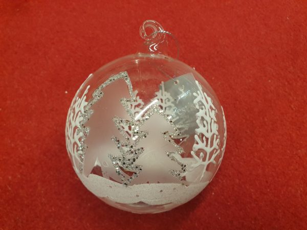 10cm Glass Clear Tree Scene Ball 12802 at beechmount garden centre