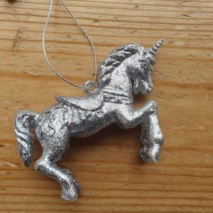 9cm Glitter Silver Unicorn at beechmount garden centre