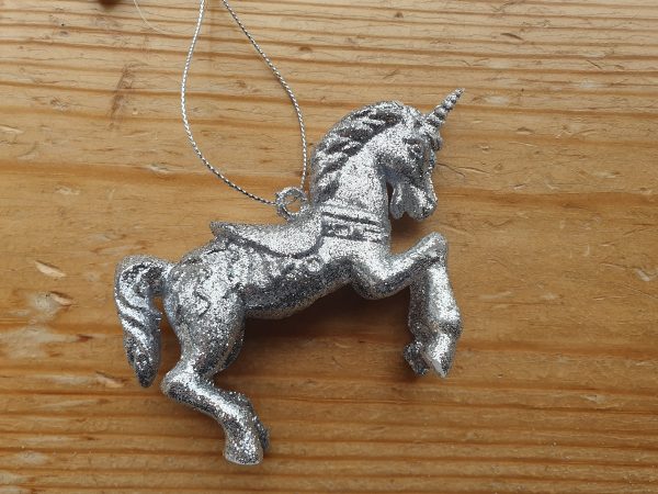 9cm Glitter Silver Unicorn at beechmount garden centre