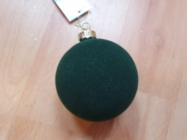 8cm Emerald Green Flocked Glass Ball 30207 at beechmount garden centre