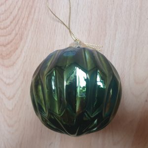8cm Fir green Geometric Glass Ball 21528 at beechmount garden centre