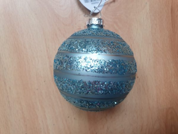 8cm Blue GlitterBand Ball 24934 at beechmount garden centre