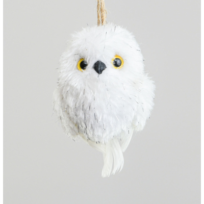 9cm Plush Owl Decoration White 32910 at beechmount garden centre