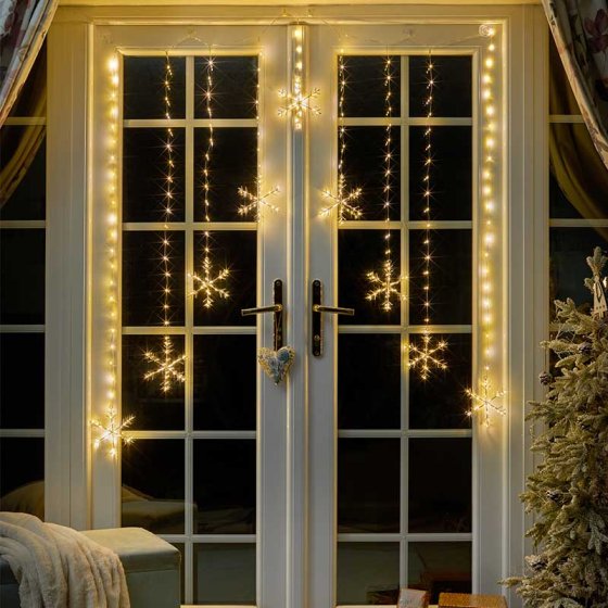 Curtain String Lights - Snowflake Warm White at beechmount garden centre
