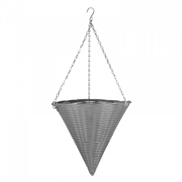 14in Slate Faux Rattan Hanging Cone at beechmount garden centre