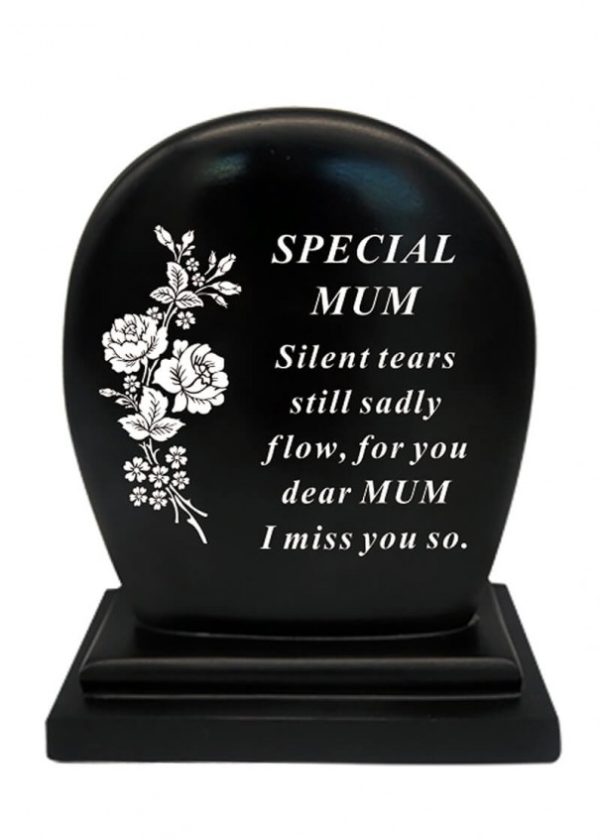 Grave Ornament Black Flower Plaque Mum at beechmount garden centre