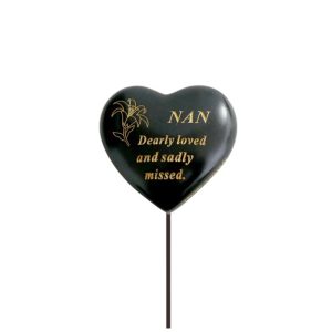 Grave Ornament NAN Black & Gold Heart Stick at beechmount garden centre