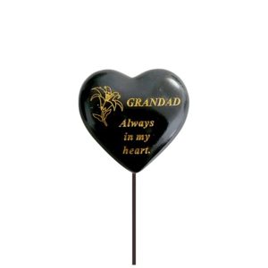 Grave Ornament GRANDAD Black & Gold Heart Stick at beechmount garden centre