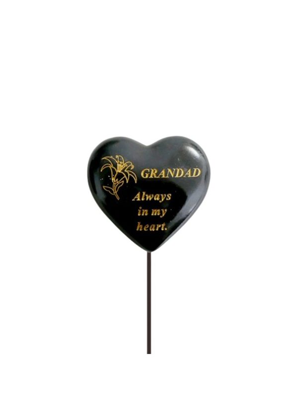 Grave Ornament GRANDAD Black & Gold Heart Stick at beechmount garden centre