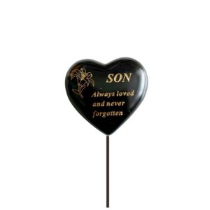 Grave Ornament SON Black & Gold Heart Stick at beechmount garden centre