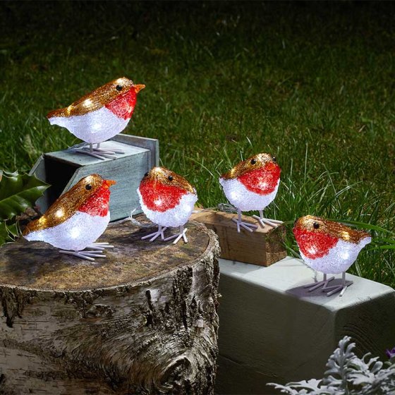 InLit Ice Robins - Set of 5 at beechmount garden centre