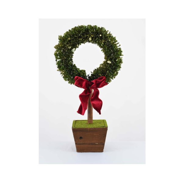 Potted Boxwood L Wreath Tree 45cm W Bow 22682 at beechmount garden centre