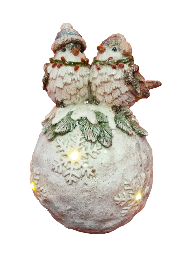 Robins sit on Christmas Bauble CH676 AT beechmount garden centre