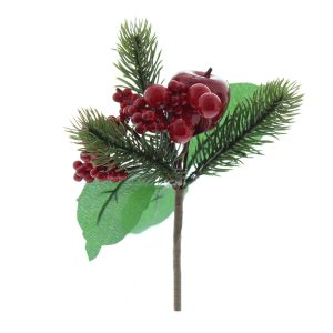 18cm Red Berry with Green Leaf & Foliage Pick 45311 at beechmount garden centre