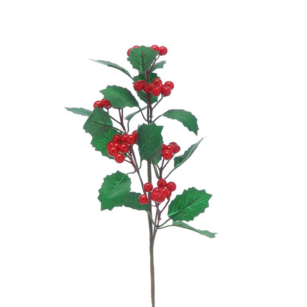 57cm Red Berry and Holly Leaf Stem 45190 At beechmount garden centre