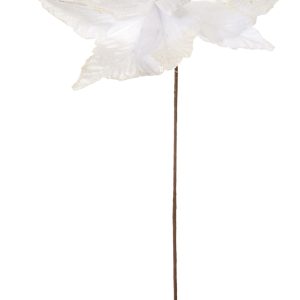 60cm White Poinsettia Stem with Glitter 28603 AT BEECHMOUNT GARDEN CENTRE