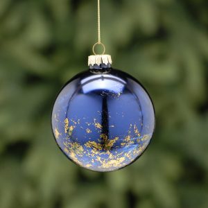 8cm Navy Blue Glass Ball - Gold Foil at Bottom 39108