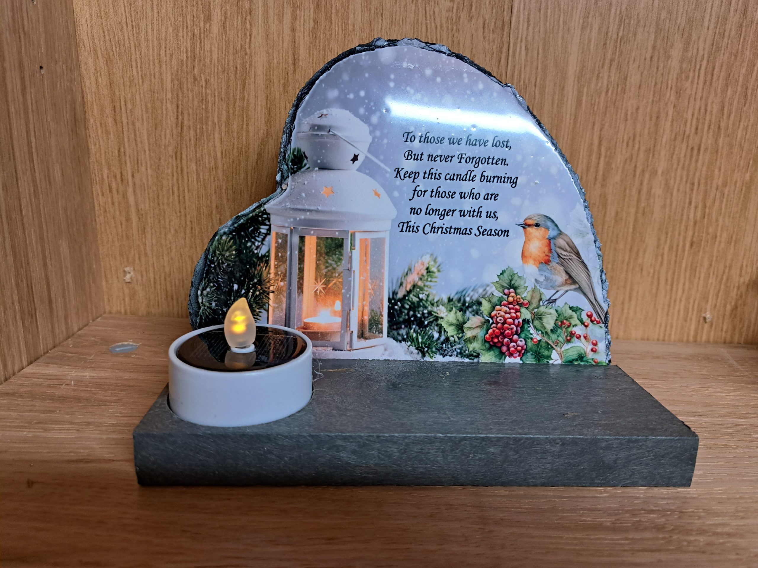 Grave Ornament Christmas Heart Printed Slate at beechmount garden centre