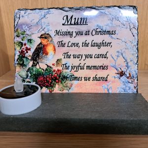 Grave Ornament Christmas Mam & Dad Printed Slate at beechmount garden centre