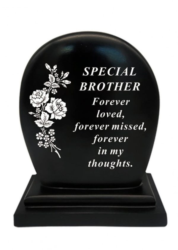 Grave Ornament Black Flower Plaque BROTHER At beechmount garden centre