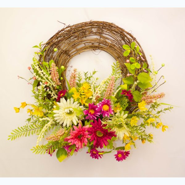 Sunshine Gerbera Flat Vine Wreath 50cm (35669) At beechmount garden centre