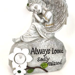 Grave Ornament Angel on Stone w Solar Light 6169