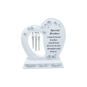 Grave Ornament BROTHER White Heart with Chime