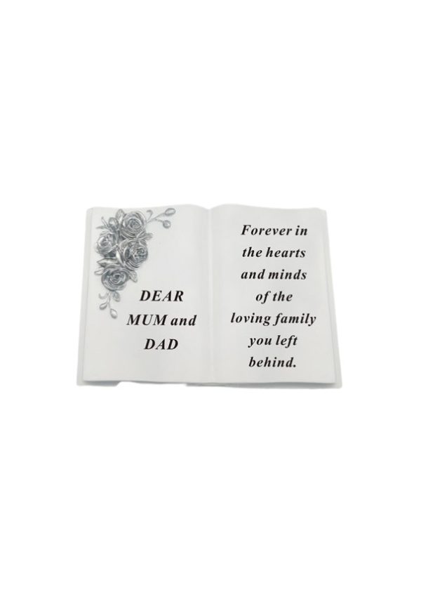 Grave Ornament MUM & DAD 3D Silver Rose Book