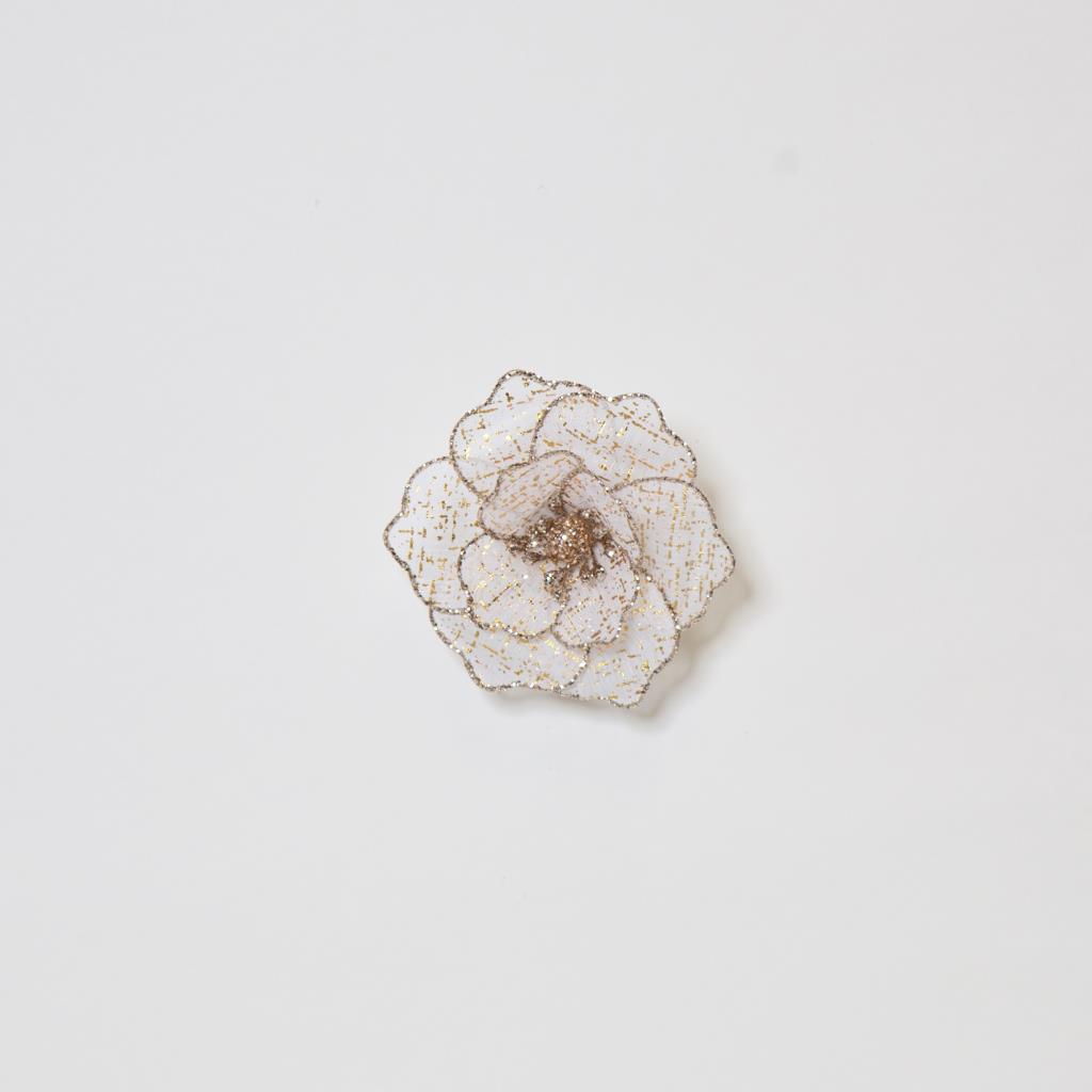 White & Gold Magnolia on Clip 2619