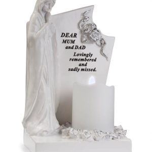 Grave Ornament Mum & Dad w Praying Mary w Candle