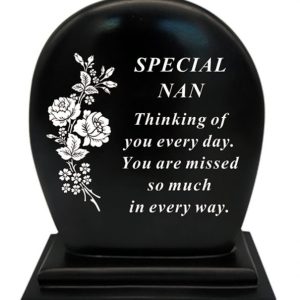 Grave Ornament Nan Black Plaque w/ Floral