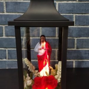 Grave Ornament Black Lantern Sacred Heart LED 6214