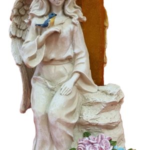 Grave Ornament Angel w Bird & Solar Cross 6154