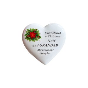 Grave Ornament NAN & GRANDAD White Poinsettia Heart