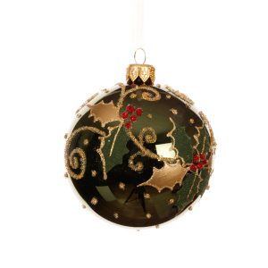 Glass Bauble W Shiny Holly 50946