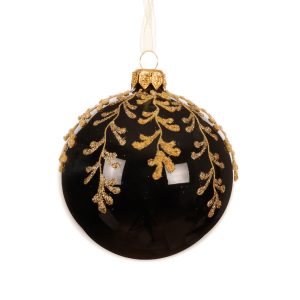 Black Glass Bauble W Gold Branches 50957