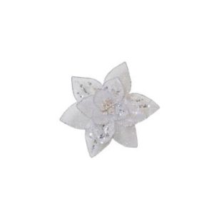 WHITE SEQUIN POINSETTIA ON CLIP