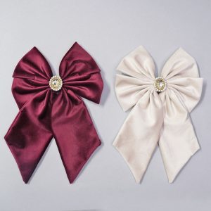 Velvet Bows with Faux Diamond Centre w/Clip Cream/Red 50321