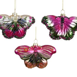 Butterfly Glass Ornament W Glitter 125079