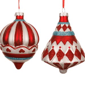 Glass Ornament W Glitter Red & White 71154