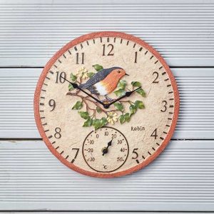 12in Robin Wall Clock & Thermometer