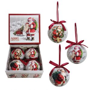 4pcs 75mm Baubles w/Santa Scene in Gift Box 80807