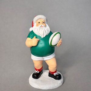 Santa in Green Jersey with Rugby Ball 16cm 80218