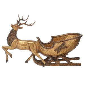 ANTIQUE GOLD STAG PULLING SLEIGH 48CM 25258